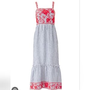 Slate & Willow Embroidered Stripe Midi Dress L